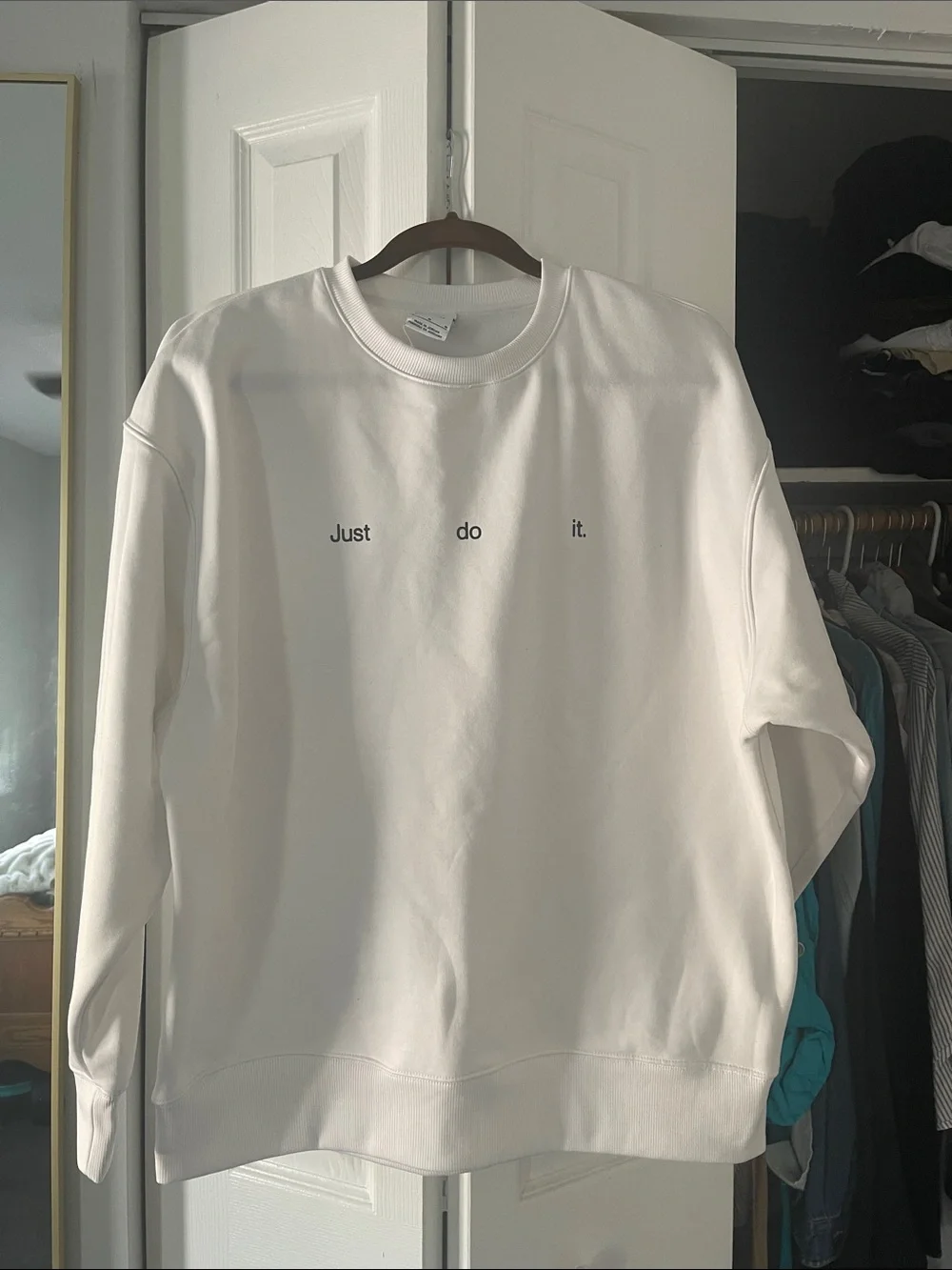 Buttery Soft Nike White Crewneck Sweatshirt with Minimal Text